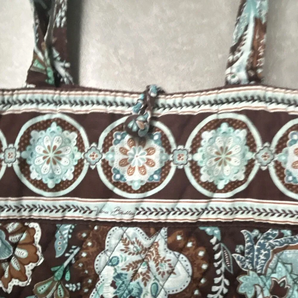 Vera Bradley Floral Quilted Tote Shoulder Bag Inner Pockets Brown Blue used